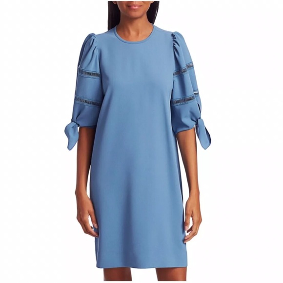 See by Chloe Riverside Blue Tie Sleeve Shift Dress - Picture 2 of 16